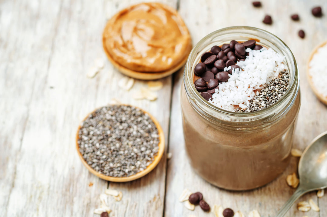 Peanut Butter Overnight Oats with Banana and Chocolate