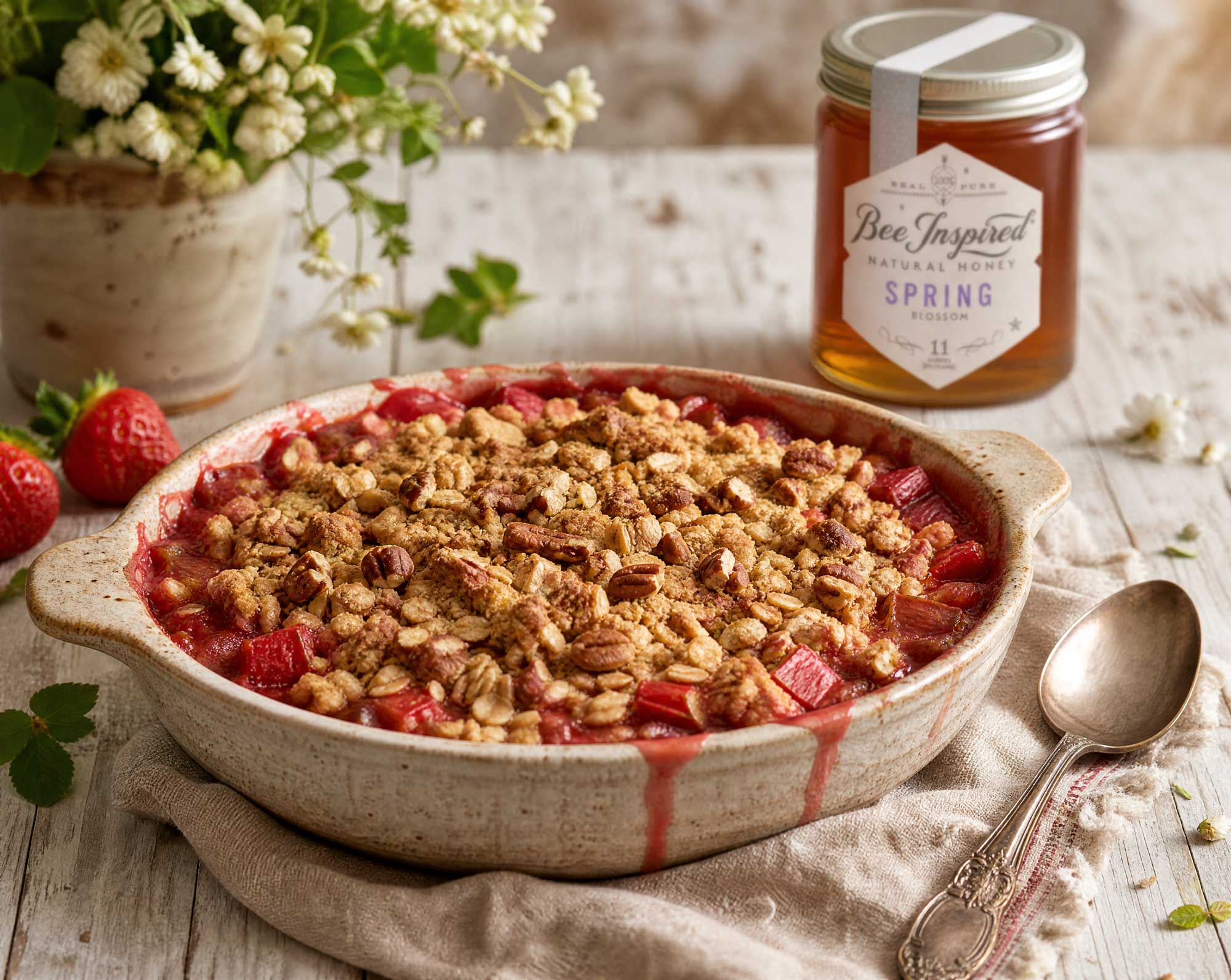 Gluten-Free Strawberry Rhubarb Crisp with Honey