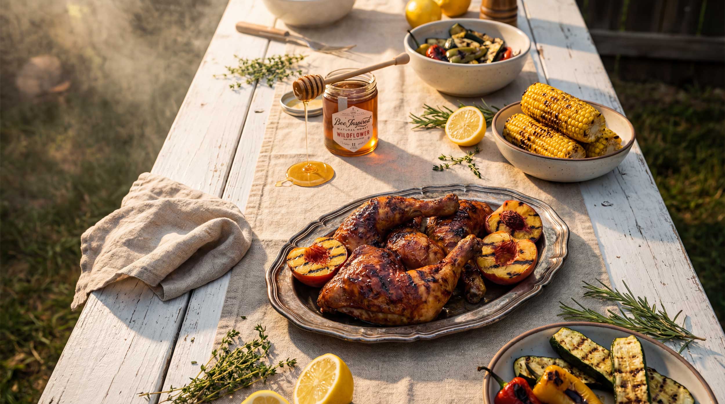 picnic table with grilled summer foods