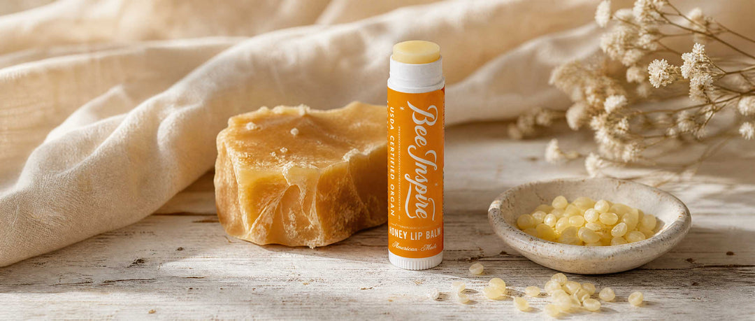 rough cut beeswax, pellets and bee inspired plastic free lip balm