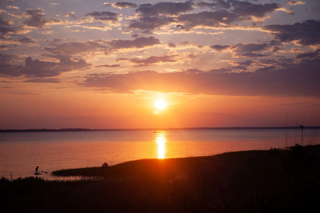 a vibrant sunrise over the bay