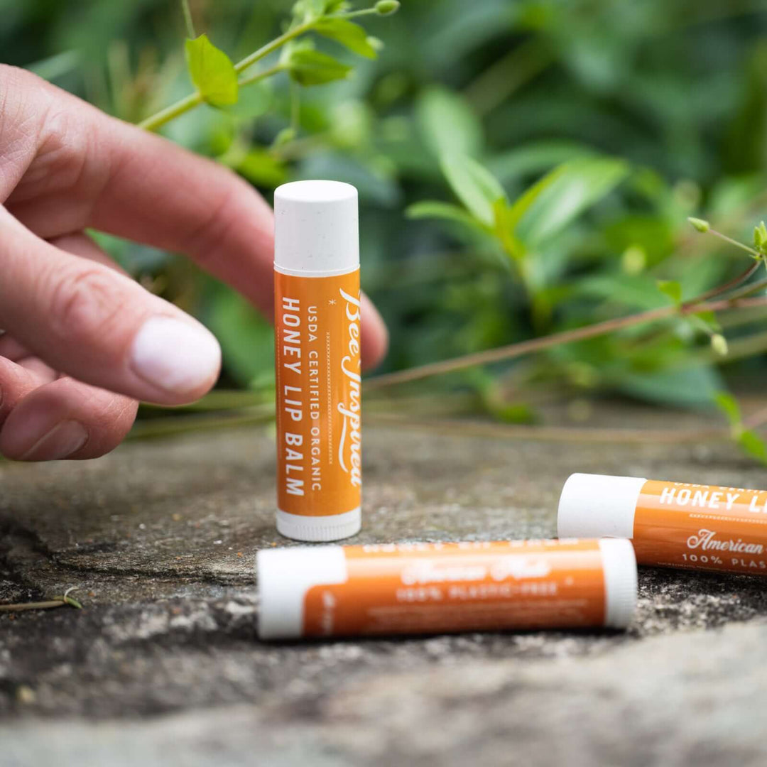 Honey lip balm on a rock 