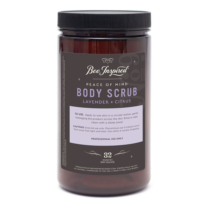 Jar of Bee Inspired Peace of Mind Body Scrub on a white background