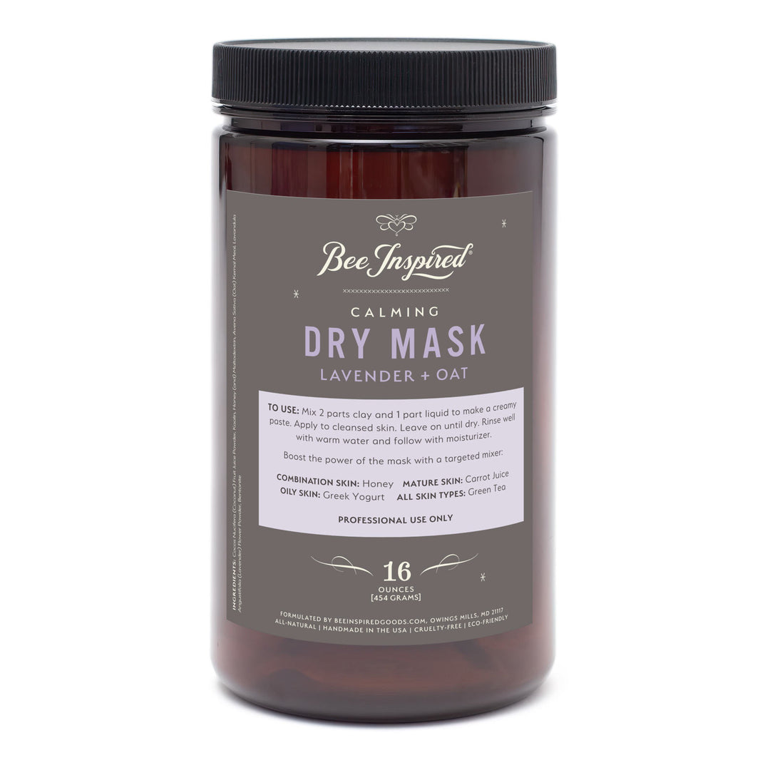 Bee Inspired Calming Dry Mask container with label on a white background