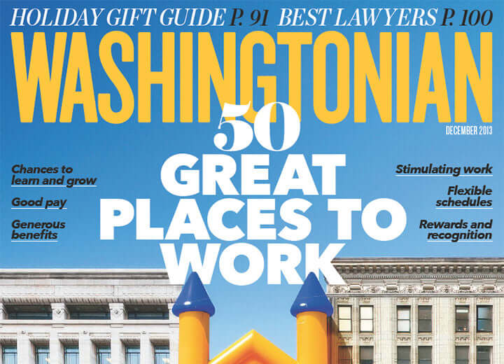 Image of Washingtonian magazine cover with headline "50 Great Places to Work"